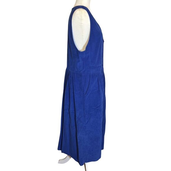 Vintage Talbots' Blue Corduroy Sleeveless Button Front Midi Dress Pockets 10 - Picture 5 of 10